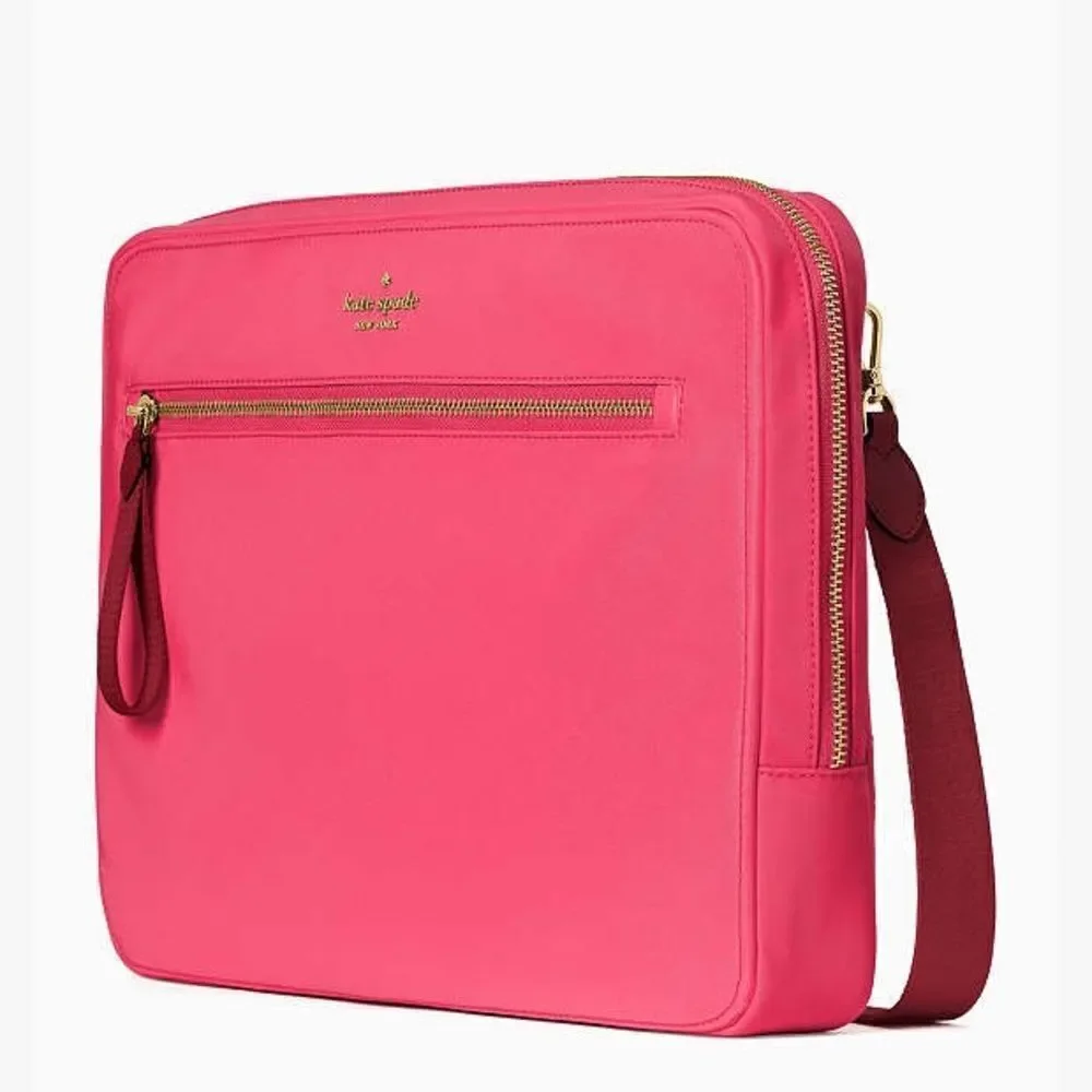 Kate Spade NY Chelsea Nylon Laptop Sleeve Crossbody Bag With Strap in Red & Gold
